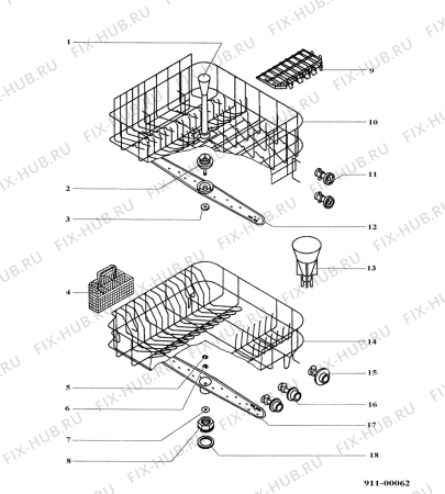 Взрыв-схема посудомоечной машины Electrolux ESI623 - Схема узла Baskets, tubes 061